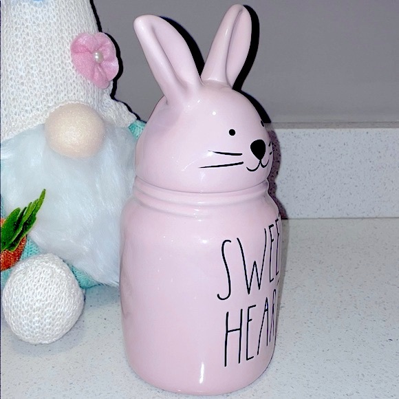 ❗️RAE DUNN PINK SWEET HEART VALENTINE SPRING BUNNY CANISTER - Picture 4 of 7